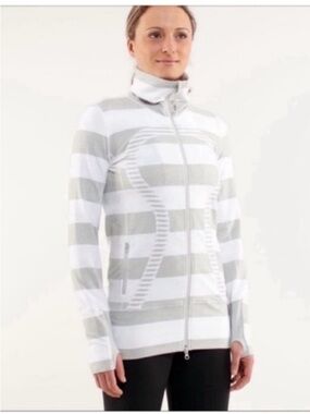 Lululemon Stride jacket white silver spoon wide multi stripe zip up